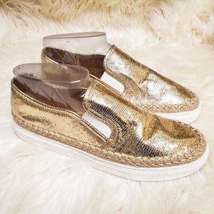 Gianni Bini Gold Metallic Slip On Espadrille Shoes SZ 8M